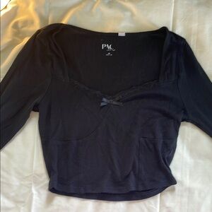 PacSun Women's Black crop long sleeve top with lace and a bow size XS
